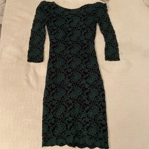 Black and green lace fitted dress